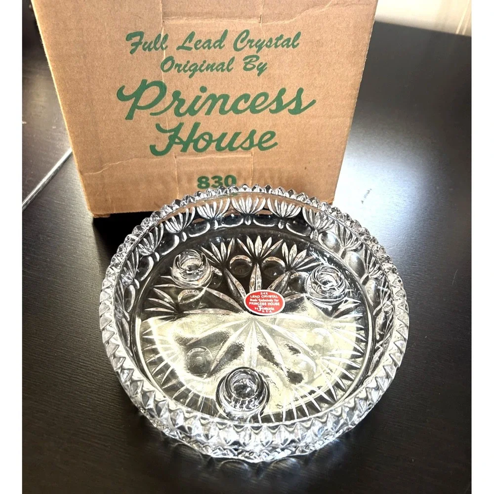 Vintage Princess House Fostoria 3 Taper Lead Crystal Candle Holder Original Box